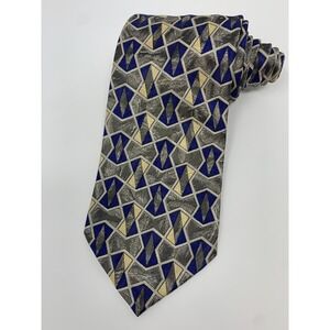 Robert Talbott 7 Fold Necktie‎ 100% Silk Italy Gold Blue Geometric Limited 8/40